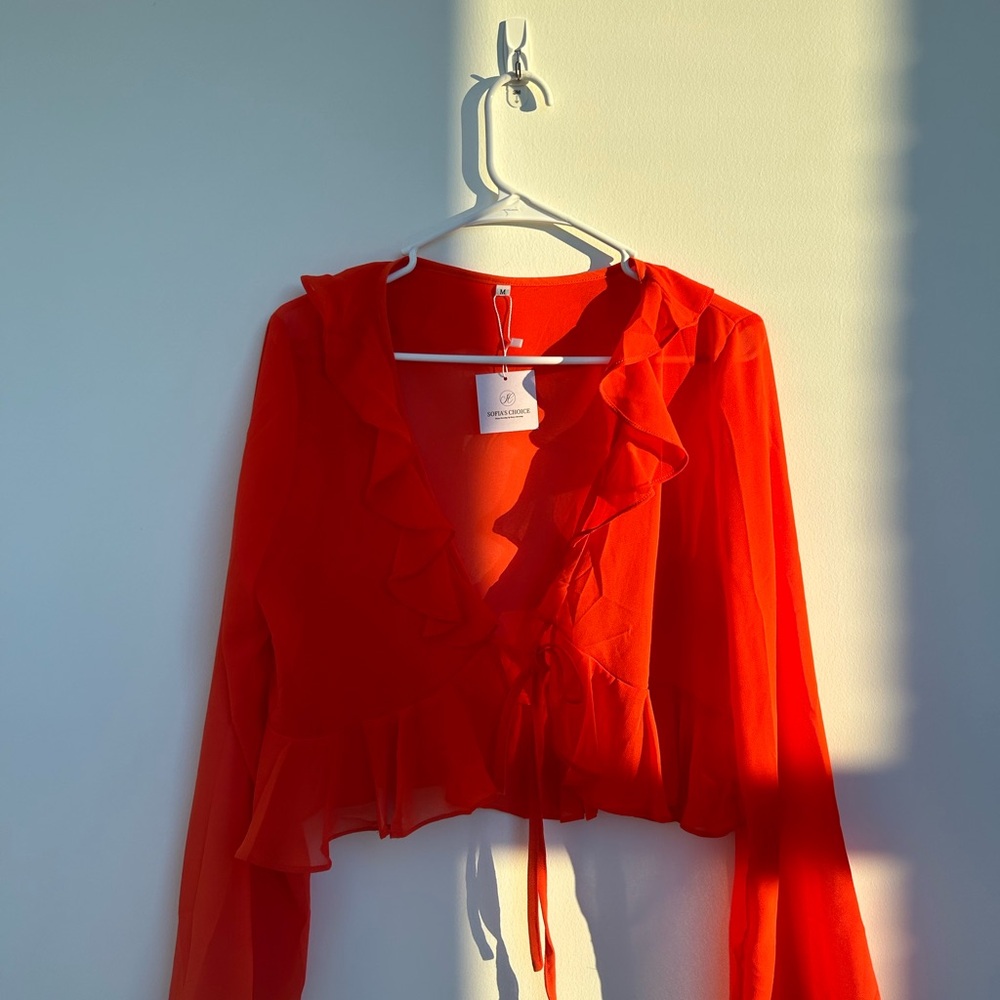 Sofia's Choice Peplum Crop Top Women Medium Mesh Orange Y2K Chic